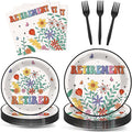100 Pcs Flower Retirement Party Plates and Napkins Set Happy Retired Birthday by Qyeahkj