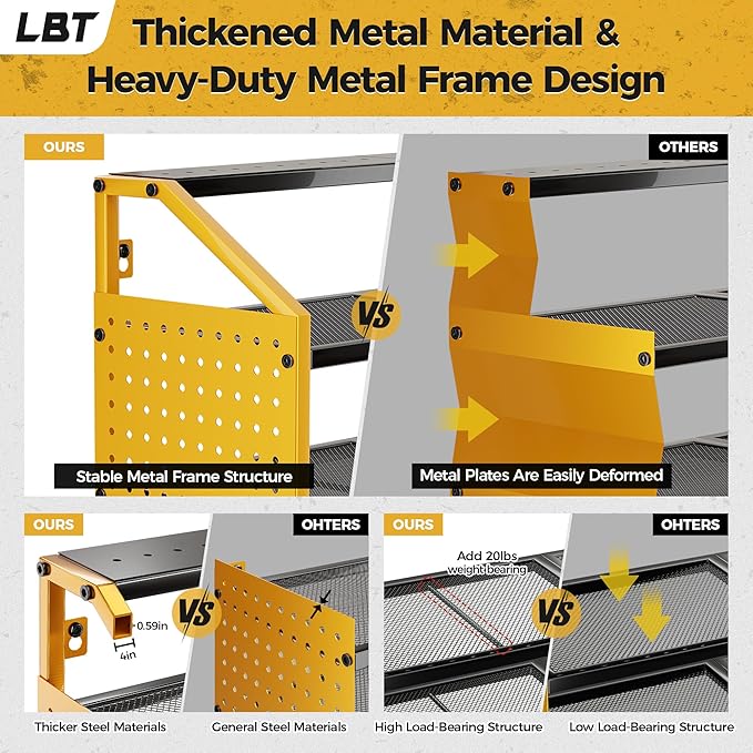 LBT Power Tool Organizer With Charging Station,Patented,Heavy Duty Steel,6 Drilling Rig Sizes With Hooks And Screw Boxes,6 sockets,Easy To Install Garage Storage Rack,Great Gift For Men, Yellow