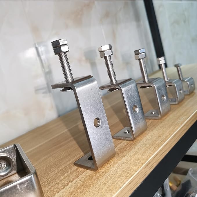 Stainless Steel C Clamps 3.2In for Mounting, Heavy Duty Metal U Clamp for Metal Working Small Desk Clamp with Stable Wide Jaw Opening & Protective Pads/I-Beam Design (2pcs)