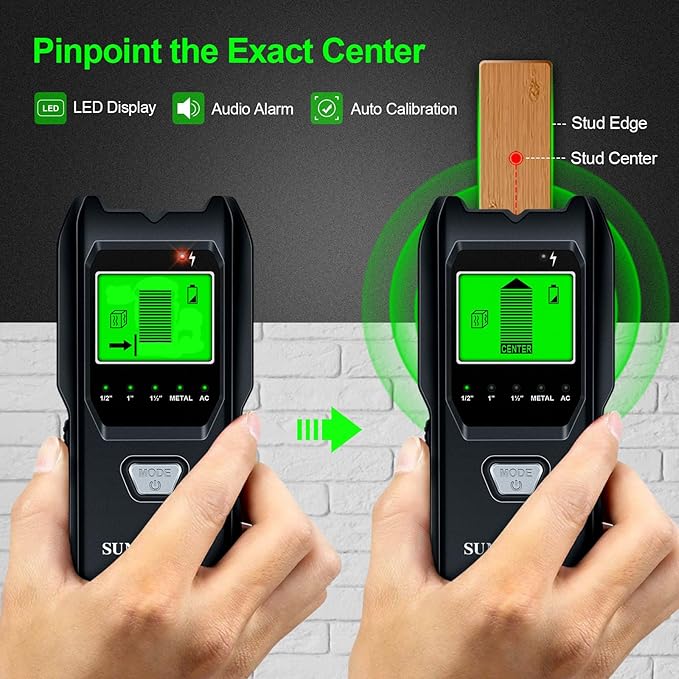 Stud Finder Wall Scanner - 5 in 1 Electronic Stud Detector with Upgraded Smart Sensor, Audio Alarm and HD LCD Display for the Center and Edge of Wood, AC Wire, Metal and Studs Detection(Frosted Black)