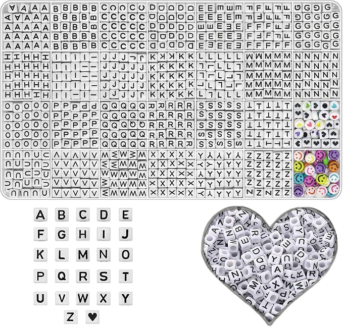 YMSDZHL Alphabet Beads A-Z 1200+Pcs Letter Beads, Acrylic 4x7mm Round Letter by YMSDZHL