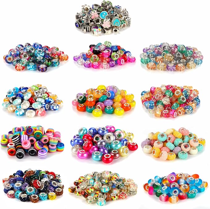 210 Pieces Assorted European Craft Beads Large Hole Lampwork Spacer Beads - Image 2