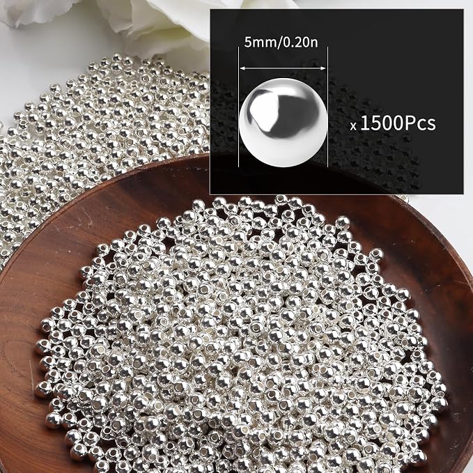 1500pcs Silver 5mm Pearl Beads - Image 2