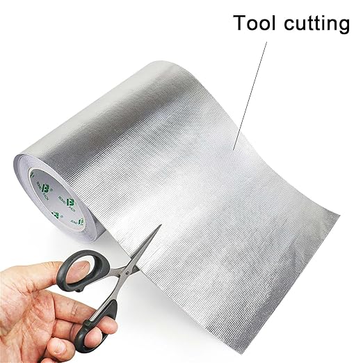 BOMEI PACK Adhesive Aluminum Foil Heat Shield Tape Barrier, Fiberglass Thermal Insulation Reflective Material High Temp Protection (8in*66ft)