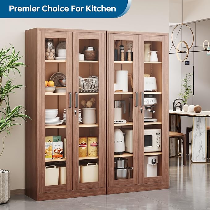 PEUKC Display Cabinet with Glass Doors, 71 Inches Metal Display Case with 4 - Image 9