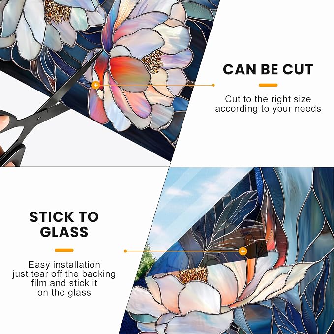 Stained Glass Window Privacy Film: Non-Adhesive Sun and Landscape Mosaic Design - Image 6