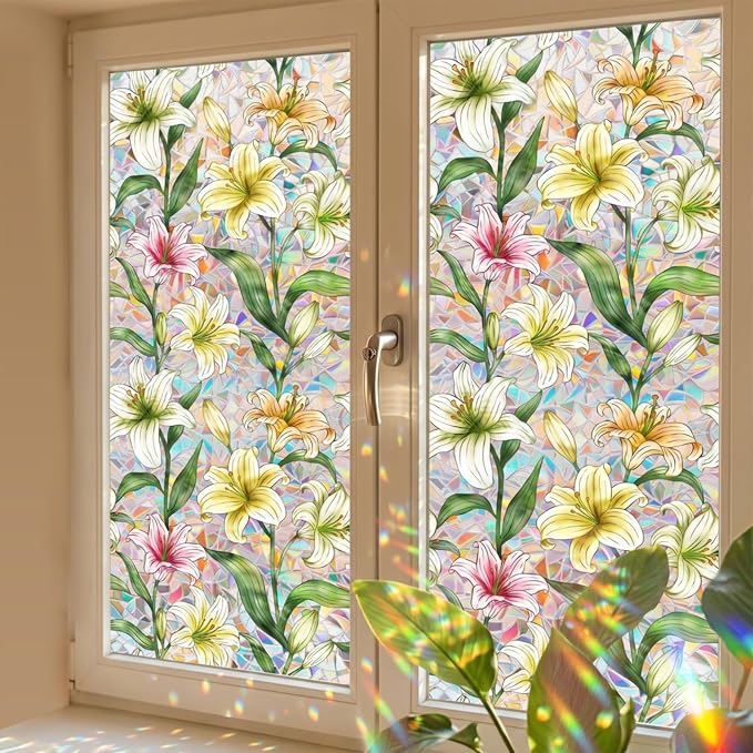 Lily Stained Glass Window Film Privacy, Rainbow Window Film Decorative Static - Image 9