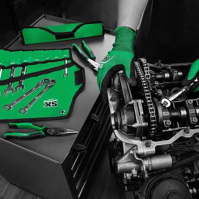 SK Flex-Head Ratcheting Wrench Set, Combination Wrench Set, 14-Piece, SAE 3/8" to 3/4", Metric 10 to 19mm, 72-Tooth, Premium CR-V Construction, with Rolling Pouch
