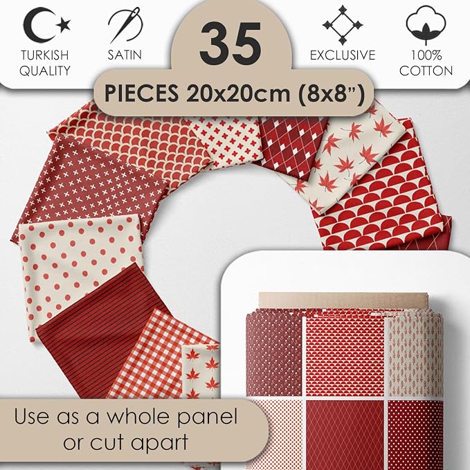 Cotton Satin Patchwork Fabric Panel – 35 Designs, 20×20 cm Squares, Single - Image 4