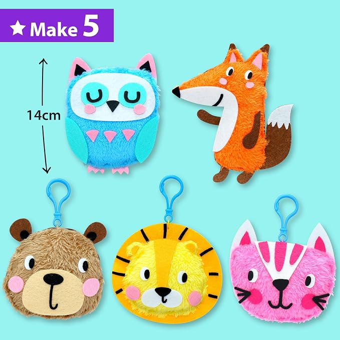 KRAFUN Animal Keyring Charm Sewing Kit Age 6+ | 5 Projects | 5 stuffed animal - Image 3