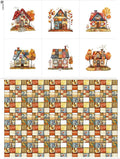 Cozy Autumn Patchwork House Fabric Panel – Six 10×10 inch Designs + Bonus by FabricsTown