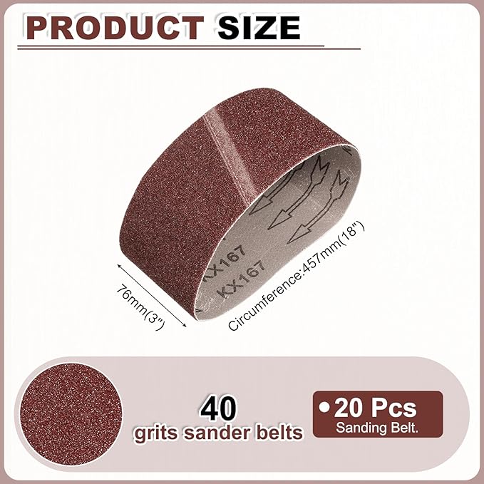 HARFINGTON 3 x 18 Inch Sanding Belts, 20 Pcs 40 Grits Aluminum Oxide Belt Sander Abrasive File Belt for Woodworking, Metal Polishing, Knife Sharpener