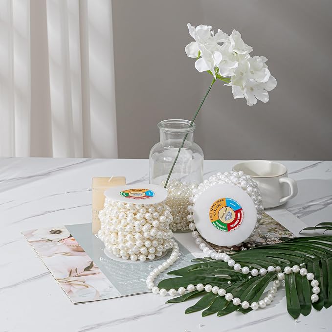 10mm Pearl Strands, 9 Yds of White Fake Beads Garland Spool Roll - Image 3