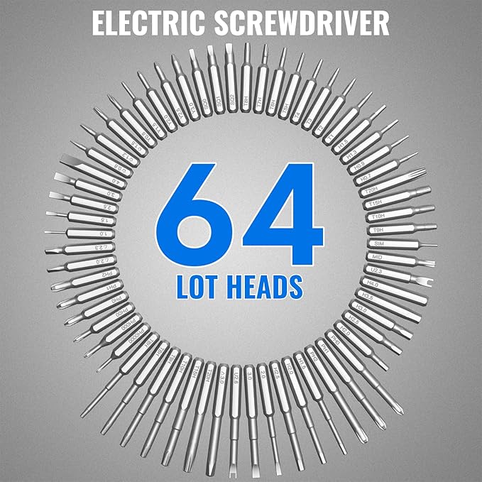 Mini Electric Screwdriver 3.7V, Cordless Screwdriver Set, Precision Electric Screwdrivers 72-in-1 Magnetic Bits, Rechargeable Portable Repair Tool Kit for Electronics Laptops Glasses Clocks
