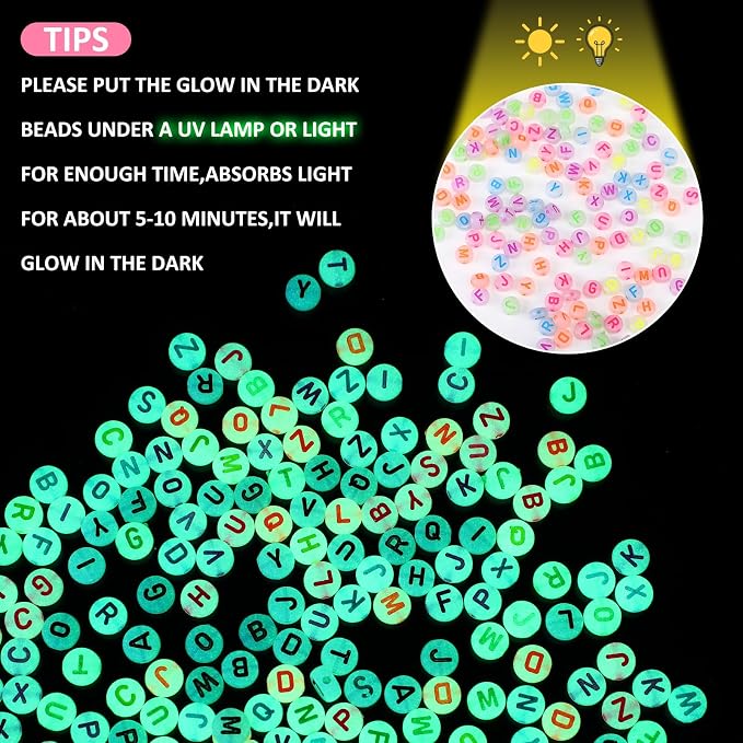 Kenning 24 Set Friendship Bracelet Making Kits Glow in The Dark Letter Beads - Image 3