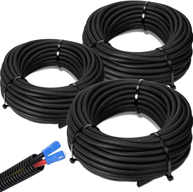 Sasylvia 1/4", 1/2", 3/8" x 50 Ft Split Wire Loom Tubing Wire Loom Assortment Split Cable Sleeves Bulk Flexible Electrical Conduit Protective kit