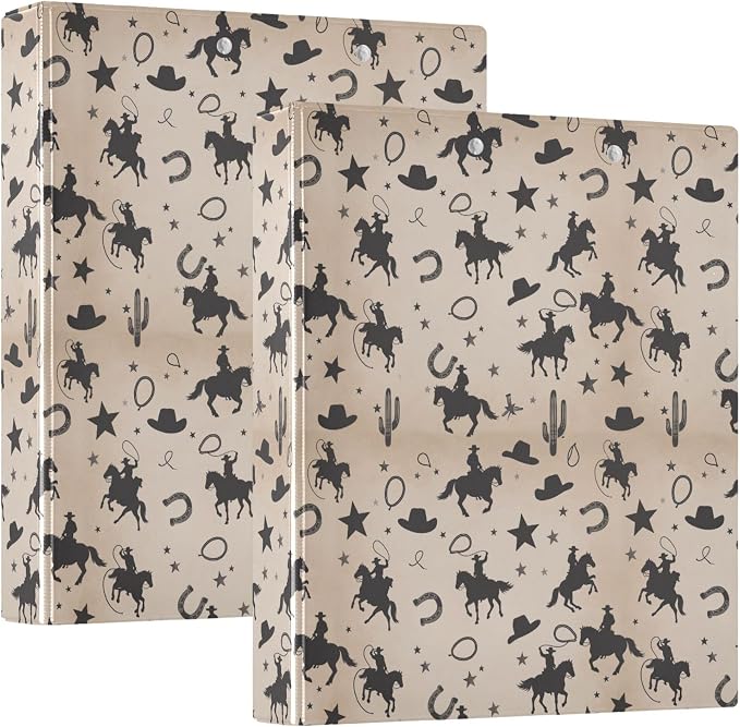 Cowboy Desert Round Ring Binders 1.5 Inch Cactus Skull Horse 3 Ring Clipboard by Wamika
