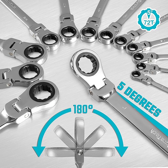 DURATECH 9/16" Flex-Head Ratcheting Combination Wrench, SAE, 72-Tooth, CR-V Steel