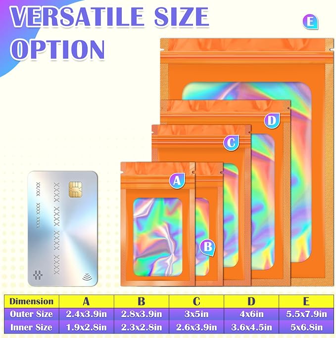 JETMORE 300 Pcs Mylar Bags, Smell Proof Bags Foil Pouch, Holographic Resealable - Image 6