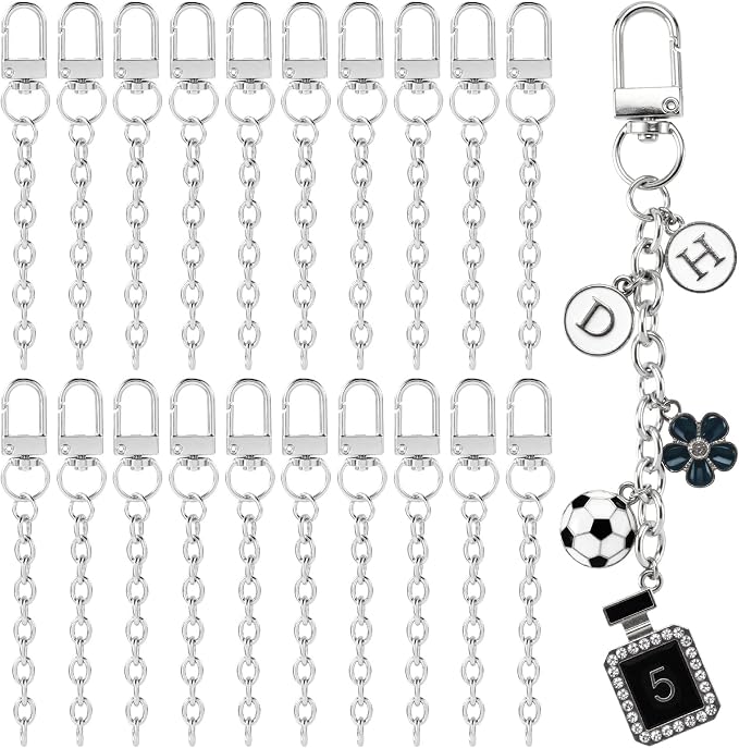 20pcs Silver Keychain Making Kit, Key Ring Swivel Snap Hook Chains, Alloy by Unknown