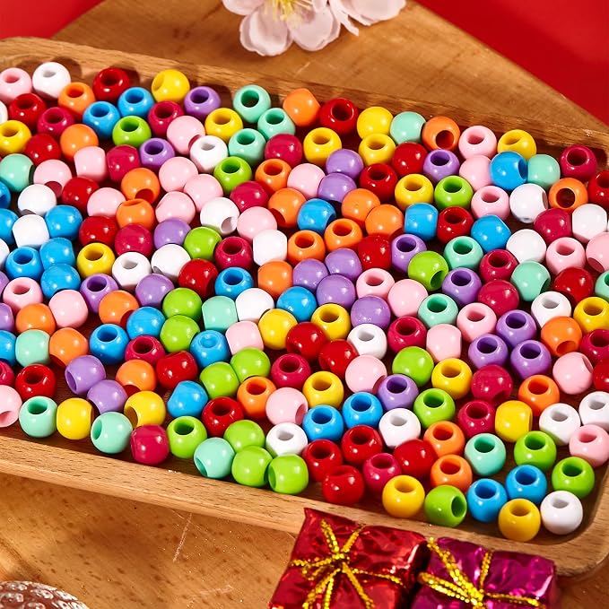 350pcs 10mm Plastics Acrylic Beads Mix 10 Color Large Hole Pony Hair Beads - Image 4