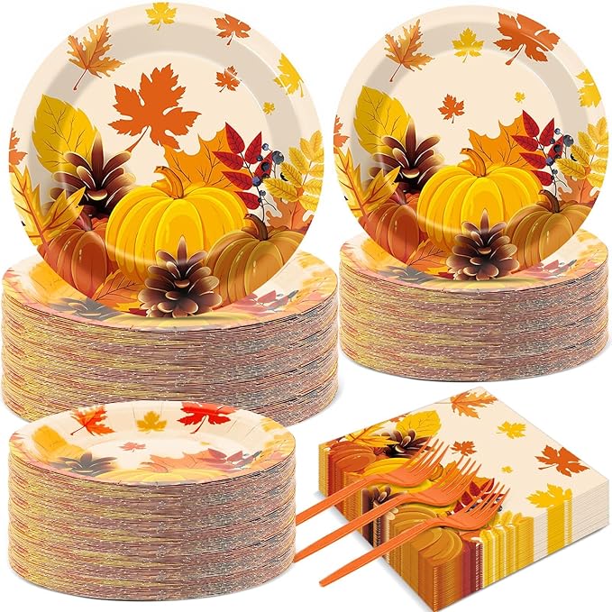 50 Guests Thanksgiving Fall Plates and Napkins Party Supplies Autumn Leaves by Qyeahkj
