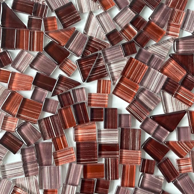 LITMIND 1.1LB Coffee Mix Striped Crystal Glass Mosaic Tiles – Assorted Shapes - Image 2
