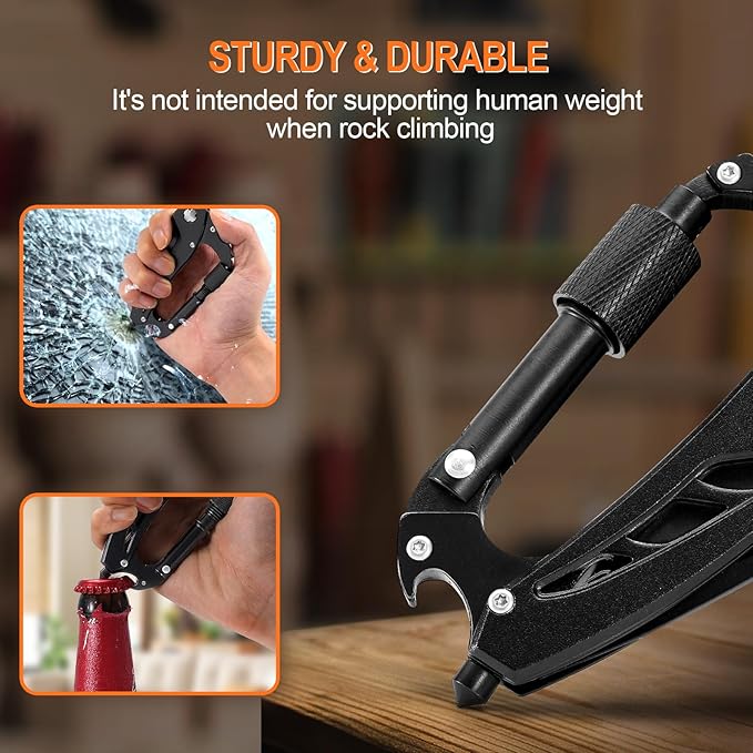 Multitool Carabiner with Pocket Knife, Birthday Gifts for Men Him Boyfriend, EDC Carabiners with Folding Knives, Bottle Opener, Window Breaker and Screwdriver, Survival Gear for Camping Hiking