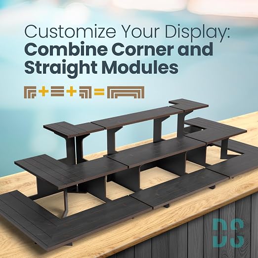 DS The Display Store Straight Black Wooden Tiered Stand, Portable Products Shelf - Image 2