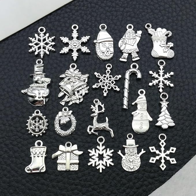 WOCRAFT 60pcs Bright Silver Christmas Bracelet Charms - Image 3