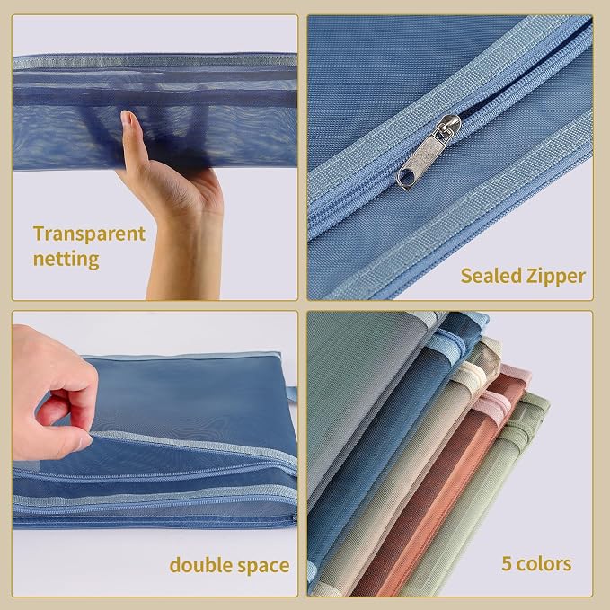 10 Pack Colored Mesh Zipper Pouch Bags, Double-Layer Nylon Puzzle Building - Image 6