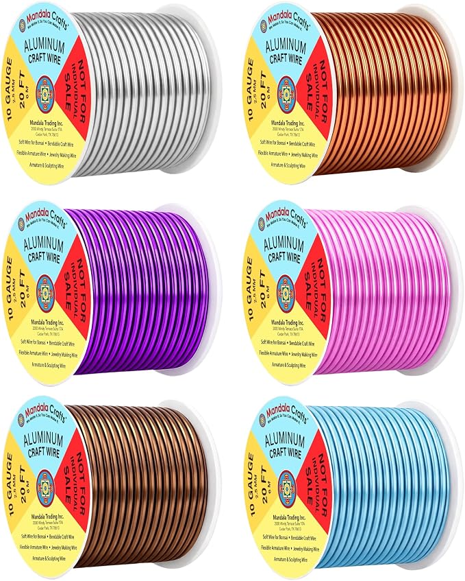 Mandala Crafts 10 GA Blue Pink Brown Assorted Anodized Aluminum Craft Wire | by MandalaCrafts
