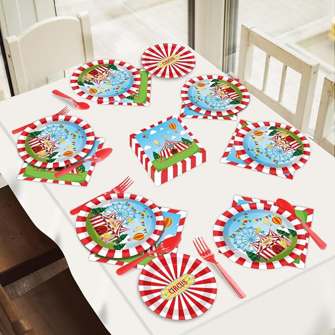 200pcs Circus Party Plates Napkins Forks Carnival Themed Party Tableware Set - Image 7