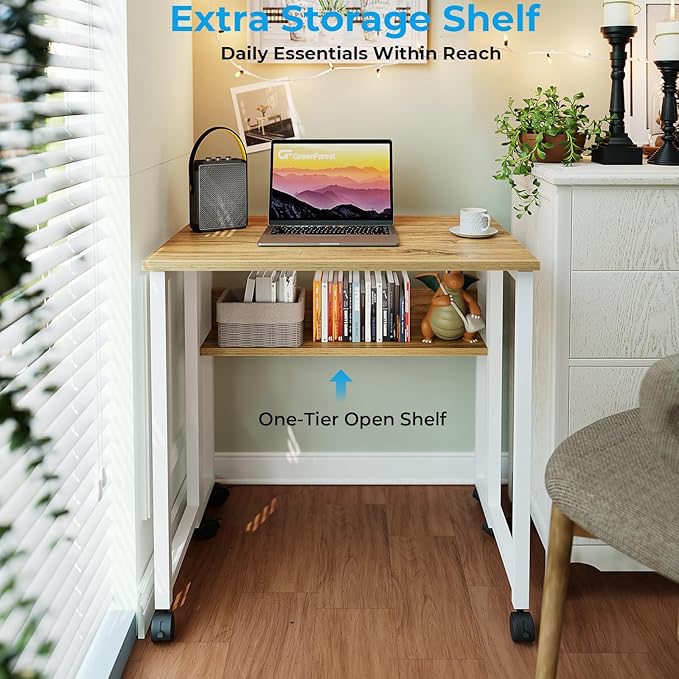 GreenForest Folding Desk with Wheels, 24.8" Rolling Table - Image 5