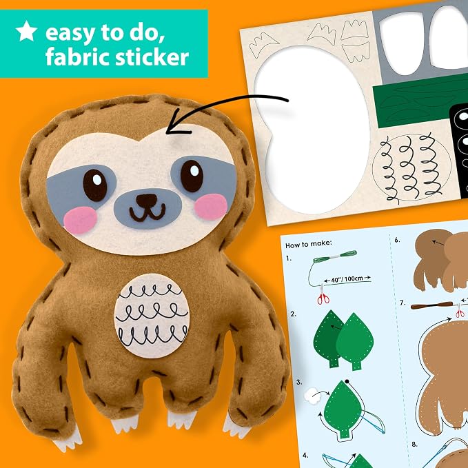 KRAFUN Beginner Sewing Kit, Sew Sloth & Leaf, Pre-Cut Felt, Kids Ages 5+ | - Image 5