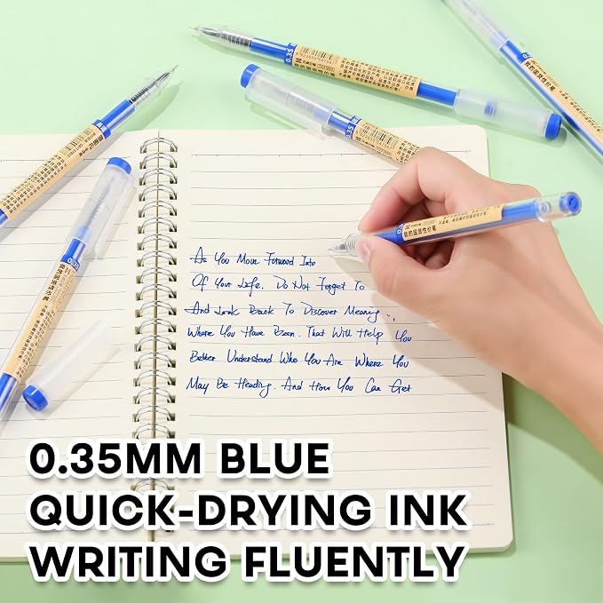 Japanese Style Blue Gel Ink Pens, 0.35mm Extra Fine Point, No Smudge Quick - Image 2