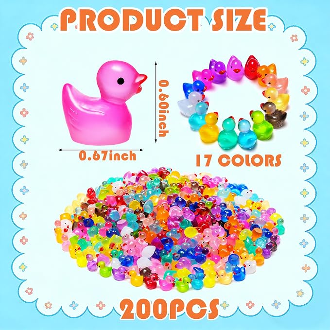 200pcs Luminous Mini Resin Ducks, Small Plastic Miniature Ducks Tiny Animals - Image 2