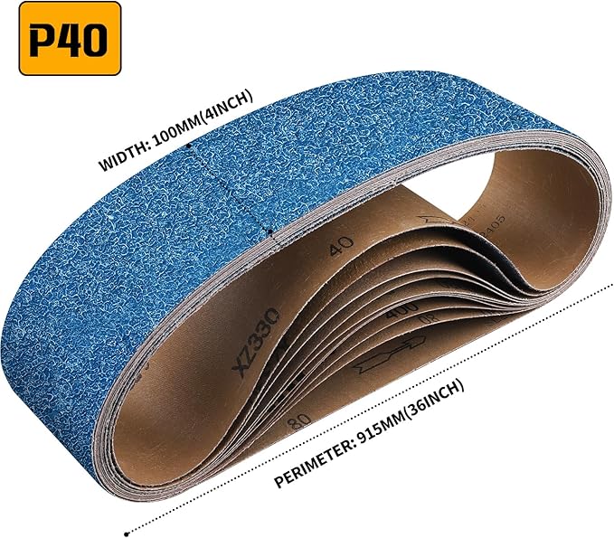 6-Piece 4 x 36 Inch 40 Grit Zirconia Sanding Belts, Heavy Duty Long-lasting Sanding Bands for Belt Sander, Rust Paint Removal, Wood Metal Grinding and Finishing