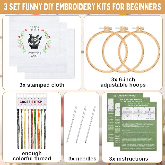 Daifunli 3 Sets Funny DIY Embroidery Kits - Image 2