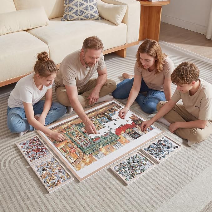 Puzzle Board with 4 Sorting Trays, Playing Surface with Protective Cover - Image 6