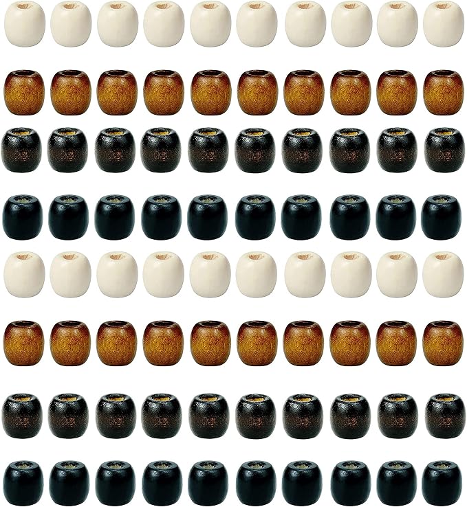 100Pcs Large Hole Barrel Wood Beads, BetterJonny 4 Colors Natural Wooden - Image 7