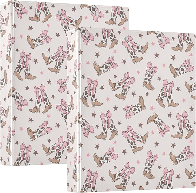 Pink Bow Cowgirl Round Ring Binders 1.5 Inch Doodle Bow Knot 3 Ring Clipboard by Wamika