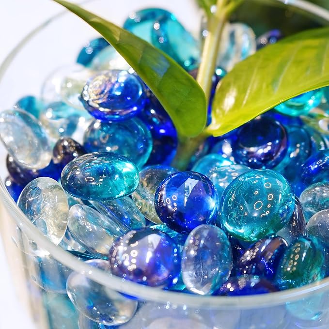5LB Blue Mix Flat Glass Marbles - Image 5