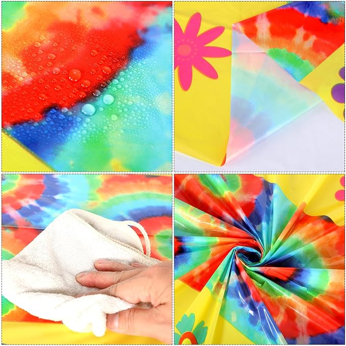 Oudain 6 Pcs Tie Dye 70s Party Decoration Hippie Tablecloth - Image 3