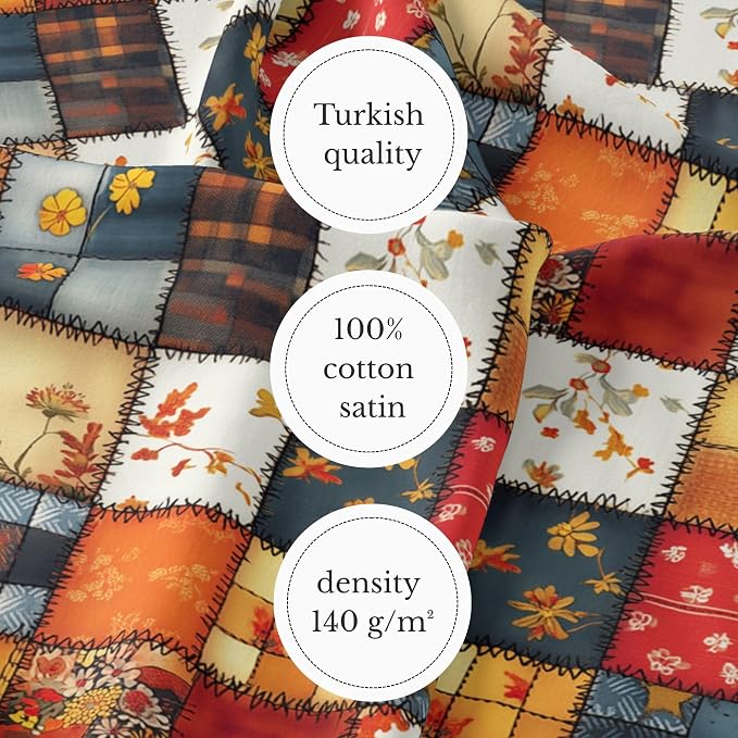 Autumn Patchwork Cotton Fabric Panel 61 x 36.6 Inches, Vintage Quilt Style - Image 4