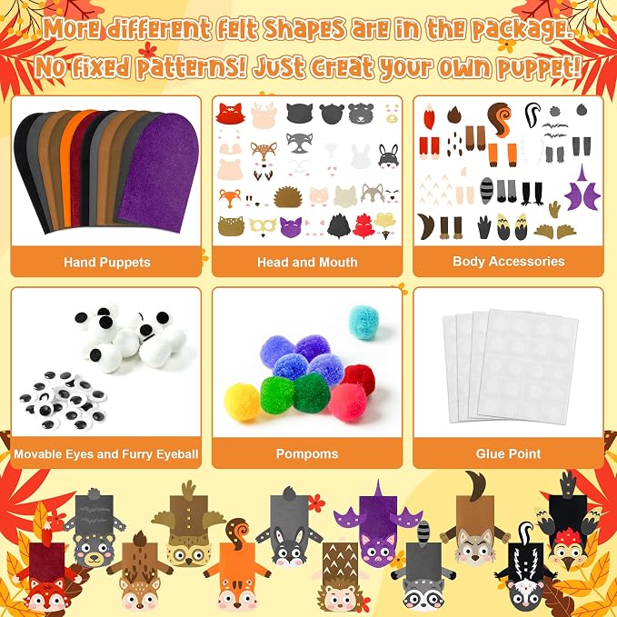 WATINC 12Pcs Hand Puppet Making Kit, Art Craft Felt Sock Puppet Toys, Creative - Image 3