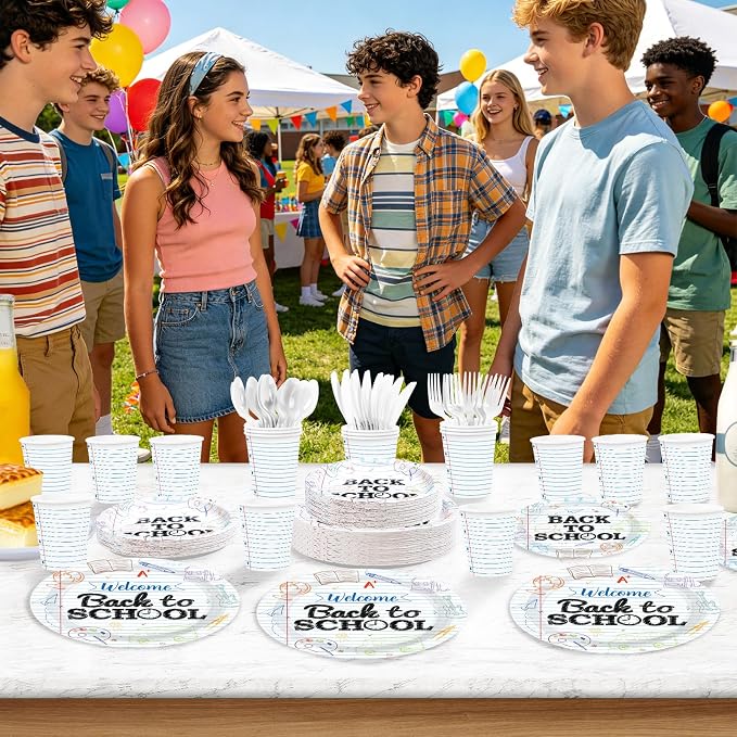 168 Pcs Back to School Party Decorations Notebook Print Plates Napkins Cups - Image 5