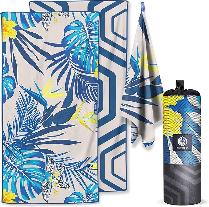 VENTURE 4TH Microfiber Beach Towel: Quick-Dry, Compact, Sand-Free, Absorbent, Sandproof and Lightweight - Perfect for Camping, Beach, and Roadtrips (Hibiscus Design | 35x78 inches)