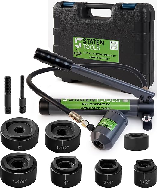 1/2" - 2" Hydraulic Knockout Punch Set | 15 US Tons | Knock Out Set with 6 Dies | Punching Capacity 11-16 Gauge | 1 Year WARRENTY | Staten Tools