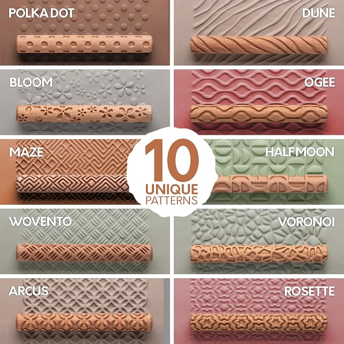 Byllstore Clay Texture Rollers | 10-Pack | 5 in x 0.65 in | Premium Wooden - Image 2